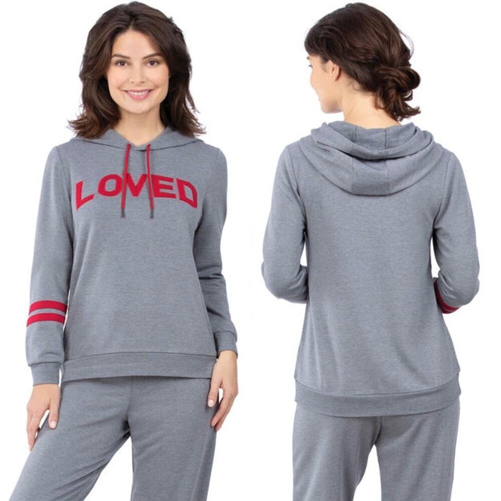 NWT Pajamagram Grey & Red Loved Pullover Hooded Sweatshirt